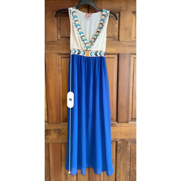 Flying Tomato Maxi Dress Women's Size Small Embroidered Blue Ivory Chiffon - Picture 7 of 7